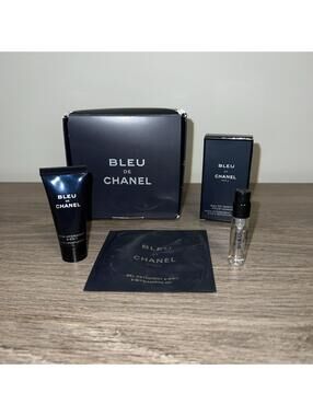 Bleu de Chanel 3pc Set Boxed EDP Sample + Moisturizer + Cleansing Gel NIB